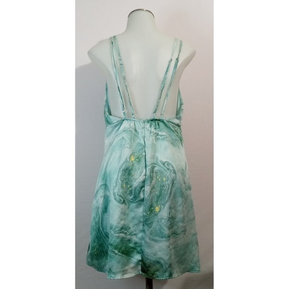French Kiss Green Swirl Satin Nightie Nighty Nightdress Plunge Neckline Sz L - Picture 3 of 5